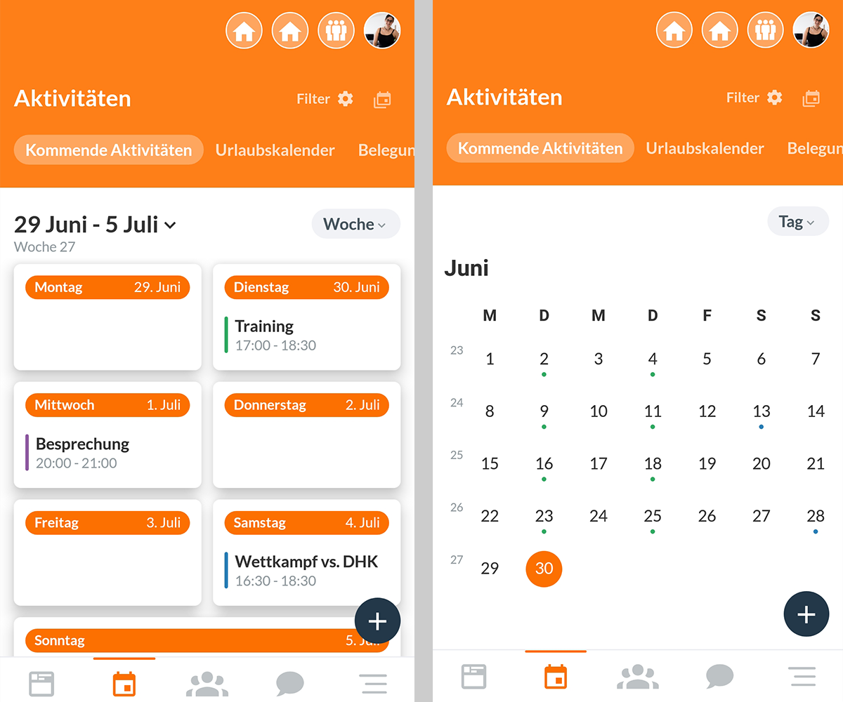 Dein Kalender in Listen- Wochen oder Monatsansicht - SportMember.ch